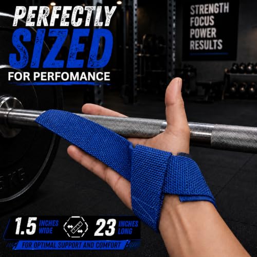 Image of Handler 23-Inch Weight Lifting Straps for Gym Workout - Wrist Support Wraps for Deadlifts, Calisthenics, Boxing & Strength Training - Non-Slip Grip, Neoprene Padded Gym Accessories for Men & Women (Blue, 23 Inches)
