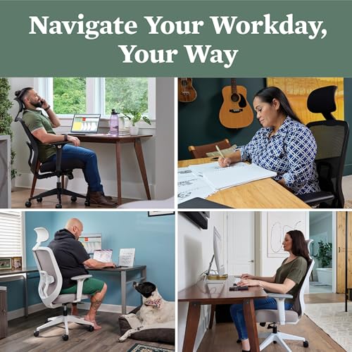 Image of HON Altern Ergonomic Office Chair with Headrest, Mid‑Back Mesh Desk Chair, Adjustable Arms, Seat Slide, Synchro‑Tilt, Rolling Computer Seat for Home Office, Black Frame, Black