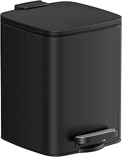 SONGMICS Kosmetikeimer, 6 Liter, Mülleimer Bad, kleiner Abfalleimer, Tretmülleimer, mit Pedal, für kleine Räume, mit Deckel, Softclose, Stahl, schwarz LTB590B0602