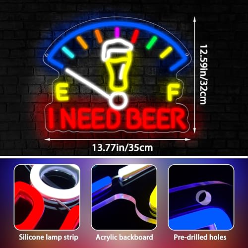 Image of I Need Beer Neon Sign for Wall Decor Dimmable Beer LED Light Beer Dashboard Bar Neon Light for Man Cave Bar Pub Party Restaurant Christmas Birthday Gift Art Size13.6 * 12.5(WZCP020)