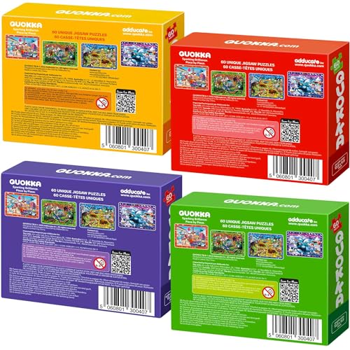 QUOKKA Puzzle ab 4 5 Für Kinder - 4x60 Teile Rahmenpuzzle ab 5 6 Jungen und Mädchen - Puzzle Spiele mit Stadt, Polar, Regenwaldtiere - Geschenk Spielzeug für Kinder 6 7 8 Jahre