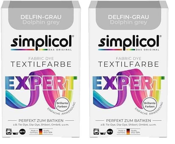 simplicol Textilfarbe expert Delfin-Grau| Perfekt zum Batiken und für kreative DIY-Projekte | Einfache Anwendung | Farbpulver | 150 g (Packung mit 2)