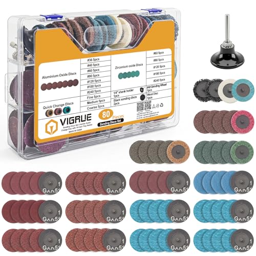 VIGRUE 80PCS 2 Inch Sanding Discs Set Pad for Die Grinder Accessories