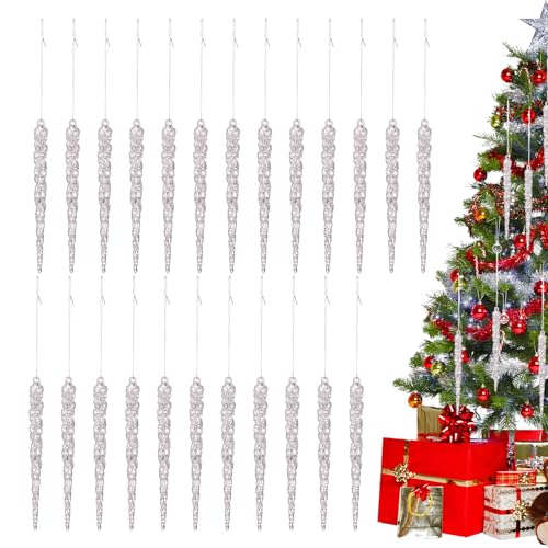 Decoraciones de carámbanos para árboles de Navidad,Decoraciones de carámbanos para árboles | 24 Adornos Colgantes de carámbanos acrílicos Transparentes | Adornos navideños de para Navidad, Año Nuevo,