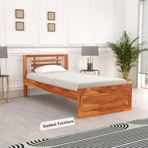 Image of Solid Sheesham Wooden Bed 6X4 Bed Single Bed Without Storage for Bedroom - Single Cot Wooden BedSingle Size for Living Room Guest Room - 12 Month Warranty (Mateo Honey)