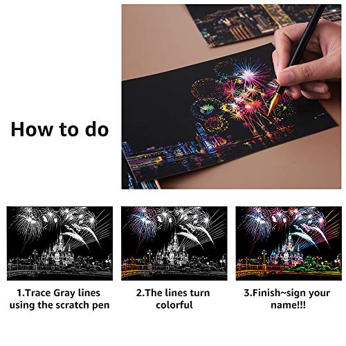 scratch art paper rainbow night view scratchboard pads for adults and kids mini envelope postcard art amp crafts set 12 sheets scratch cards amp scratch drawing pen brush 7934x5534 fireworks series
