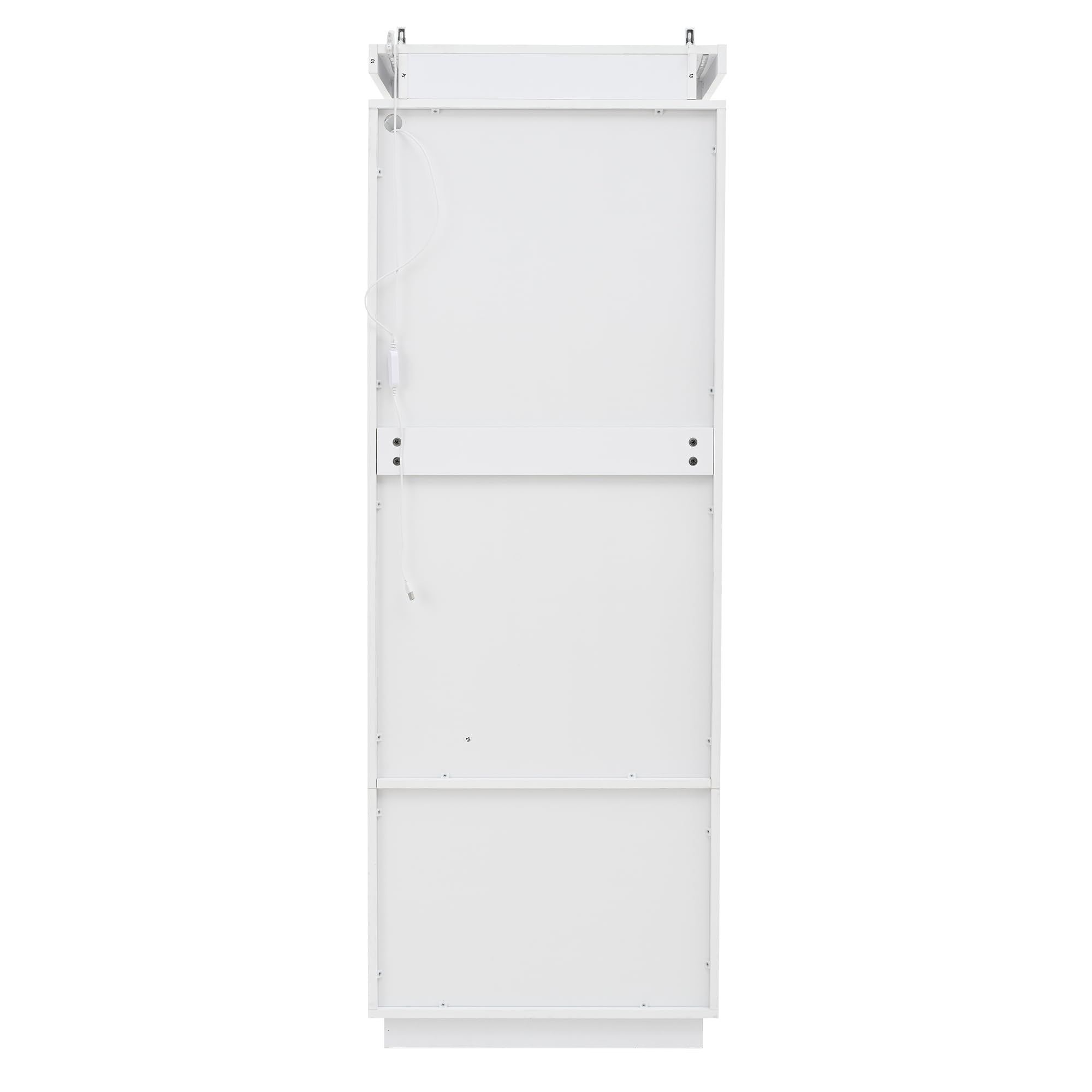 60 x 40 x 171 cm, armario alto con 2 cajones, brillante, vitrina de cristal con LED, armario para el salón, con puertas de cristal y puerta plegable, color: blanco