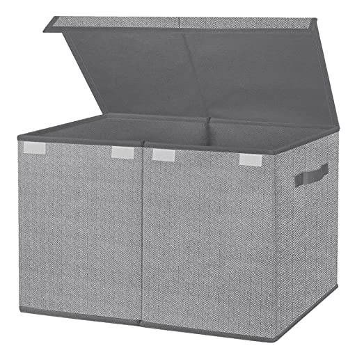 Toy Box Chest Organizer with Flip-Top Lid,Collapsible Kids Storage for Nursery,Playroom,Closet Home Organization,Herringbone Pattern(Grey)