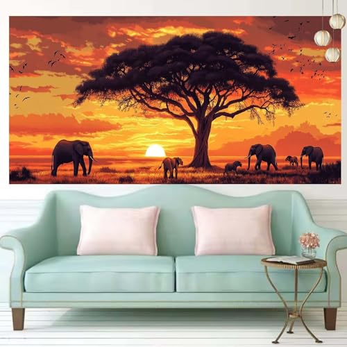Broderie diamant éléphant et arbres pour vos loisirs créatifs 60x150cm