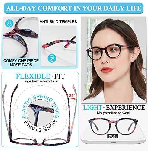 Image of MARE AZZURO Large Reading Glasses Women Trendy Round Readers 100 125 150 175 200 225 250 275 300 350 400 500 600 (Black Floral, 1.00)
