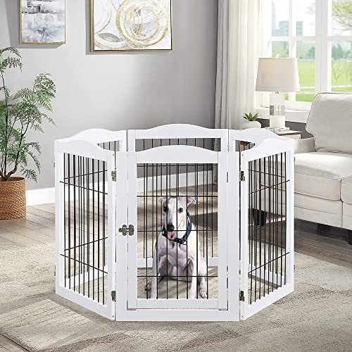 beeNbkks Pet Playpen with Wire, Extra Wide 6 Panels Freestanding Wooden