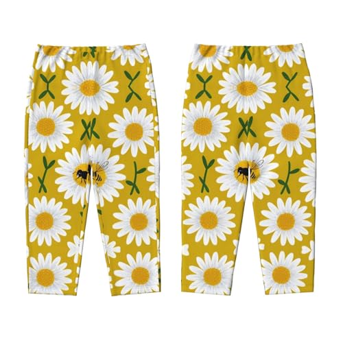 Pajama Pants Pajama Bottoms with Elastic Waistband Sleepwear Lounge PantsVintage Bee White Daisy Flowers3