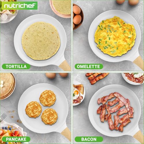 [NEW] $27.99 | NutriChef 2-Pack Non-Stick Crepe Pan Set, 9.4" Marble Coated Dosa Pans with Wooden Spreaders, White Cream - image 3