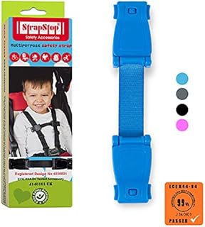 Strap Stop Anti Escape Car Seat Strap | ECE R44-04 Approved Houdini Straps for Car Seat - No Threading Required | Impossible to Unlock for Kids (Blue)