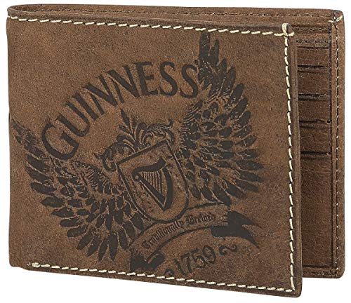Guinness Brown Leather Wallet With Wings Print,Brown,One Size