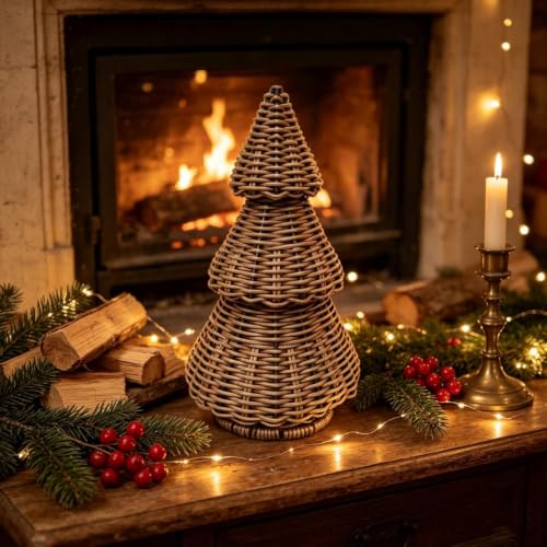 Handwoven Christmas Tree Ornament Rustic Imitation Rattan Woven Tree Craft - image 5