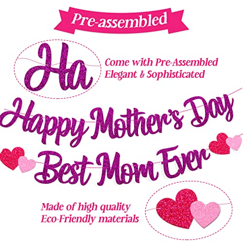 Happy Mother's Day Decorations Happy Mother’s Day Best Mom Ever Banner Heart Hanging Swirls Flower Love Crown Themed Party Decorations For Women Happy Mother's Day Celebration Supplies #TOP1