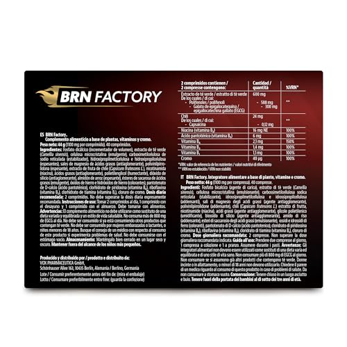 BRN Facory. 40 tabletas rojas para alcanzar los resultados deseados más rápido. Formulación creada en sinergia con la naturaleza. Paquete para 20 días. (Cromo fl.)