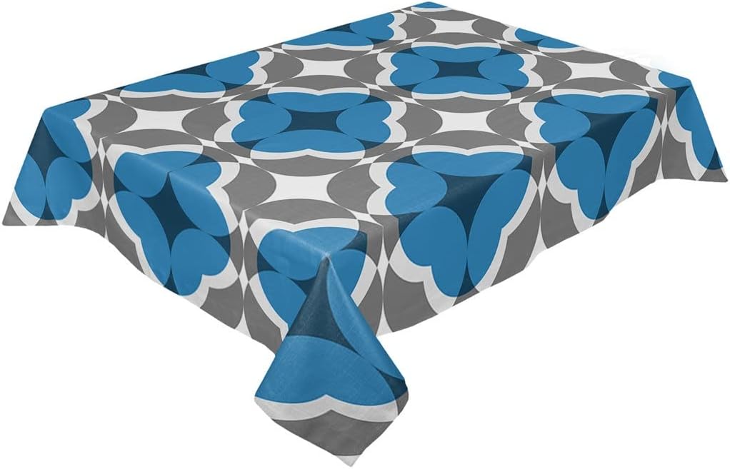 Geometric Figure Grey Tablecloth Dining Table Cloth Waterproof Rectangular Table Cover for Kitchen Coffee Table(153x259cm)