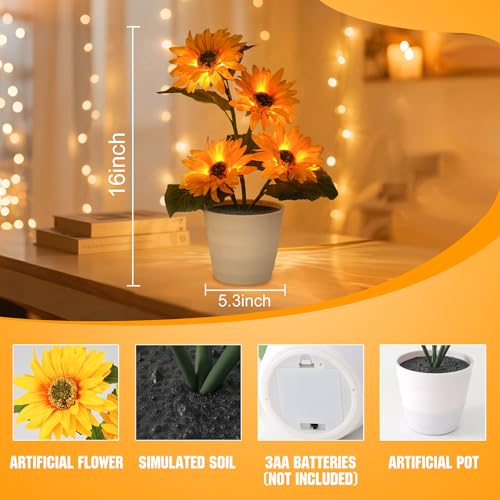 Image of Sunflower Lamp Gifts for Women Mom Grandma Girlfriend Friend Wife Her Christmas Valentines Mothers Day Anniversary Birthday Gifts, Bedroom Bar Coffee Shop Sunflower Light Lamp Decor