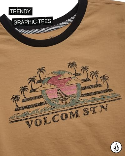 Image of Volcom Girls Shirts - Casual Crewneck Short Sleeve Graphic Tee Trendy Tops - Breathable Girls Summer Clothes