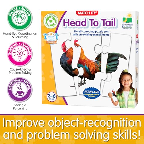 The Learning Journey: Match It! Head to Tail - 20 Self-Correcting Animal-Themed Puzzle Sets - Matching Puzzles for Children Ages 3-6 Years (40 Pieces) - Image 6