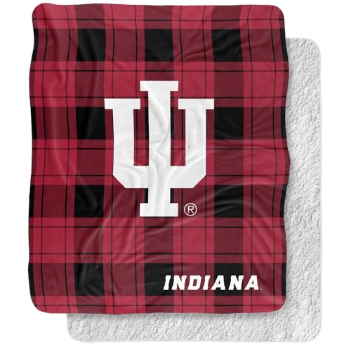LOGOVISION Indiana University Campus Plaid Spirit Silky Touch Sherpa Back Super Soft Throw Blanket 50"x60"