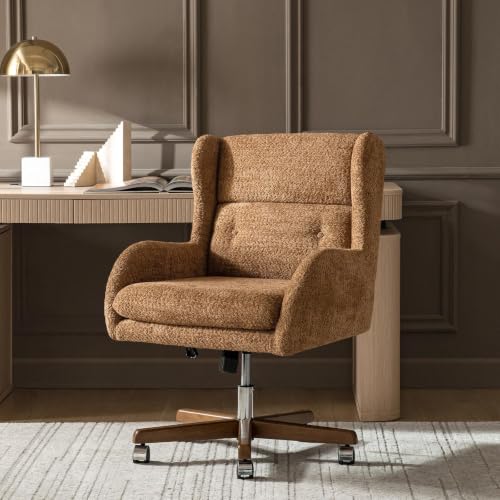 Image of HULALA HOME Modern Swivel Office Chair with Solid Wood Base, Caramel