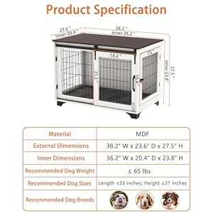 Piskyet Dog Crate Furniture Barn Door Dog Crate for Large Dogs Up to 60 lbs,Sliding Door Dog Crate Modern Decorative End Side Table Nightstand Piskyet Dog Crate Furniture Barn Door Dog Crate for Large Dogs Up to 60 lbsSliding Door Dog Crate Modern Decorative End Side Table Nightstand