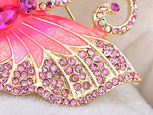 Alilang Golden Tone Pink Rhinestones Big Butterfly Asymmetrical Tail Wings Brooch Pin #TOP3