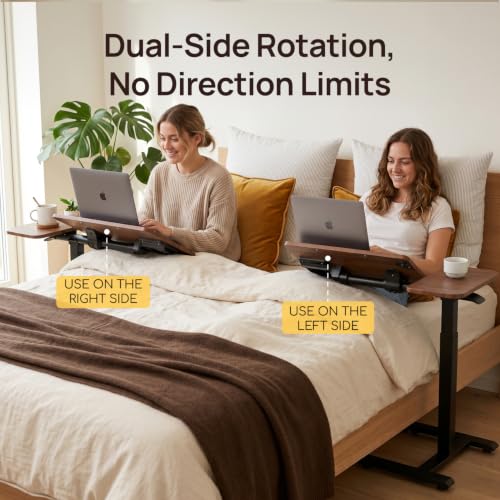 Viviendo Overbed Table with Wheels, Height Adjustable Hospital Bed Table, Dual-Tiltable Rolling Laptop Desk for Bed, Hidden Casters H-Base Portable Side Table for Couch, Hospital & Home Office by Viviendo - Image 4