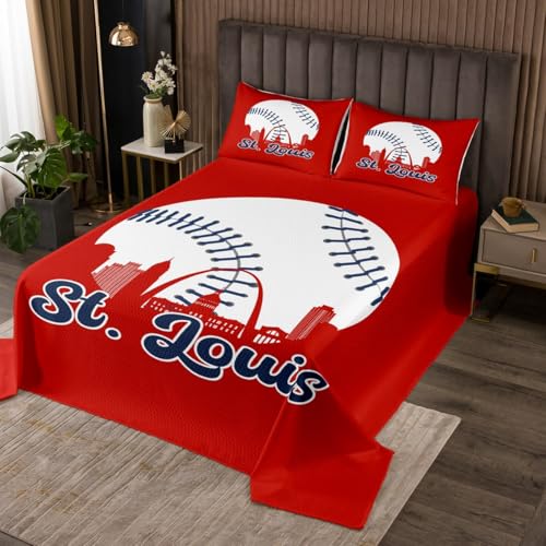 Loussiesd Baseball Stadt Tagesdecke 170x210cm Baseball Spiel Bettüberwurf für Jungen Mädchen Zimmer Dekor Sports Wohndecke Frauen Männer Baseball Rot Blau Steppdecke Mit 1 Kussenbezug