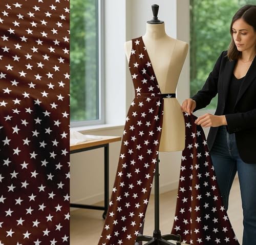 Image of Soimoi Brown Cotton Cambric Fabric Stars Star Print Sewing Fabric Meter 58 Inch Wide