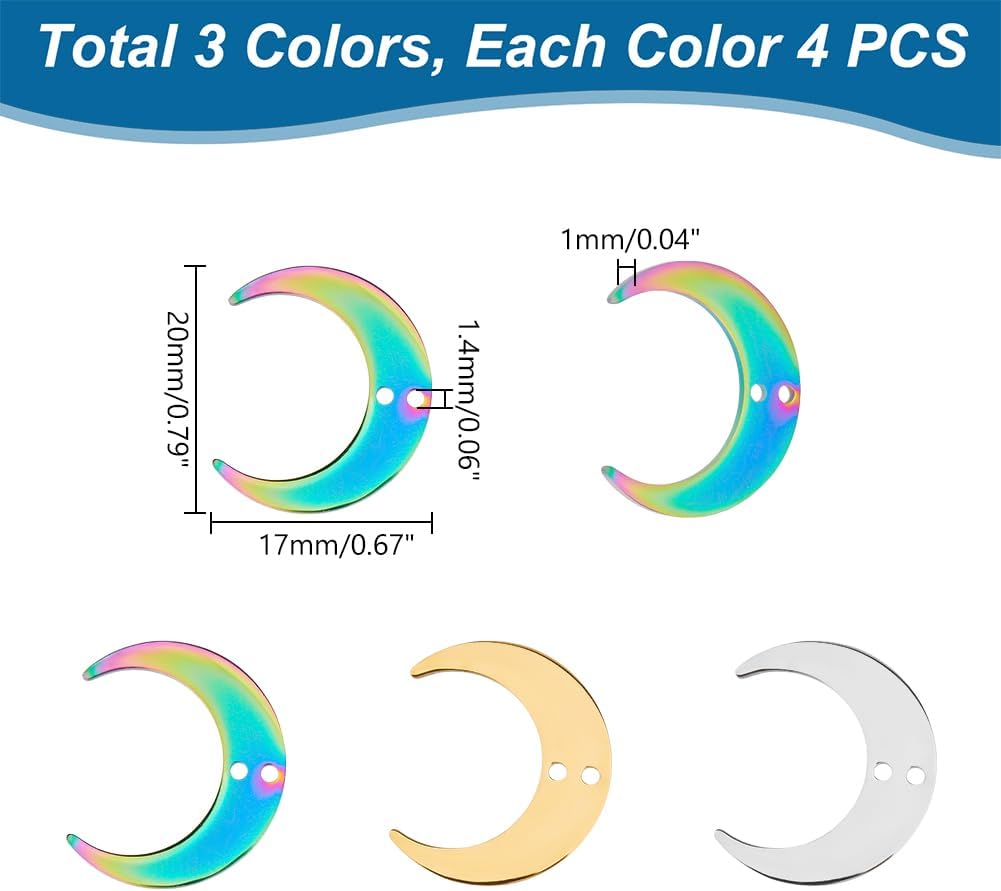 UNICRAFTALE 12pcs Crescent Moon Linking Charm Stainless Steel 2-Loop Moon Connector Linking Charm Pendants Metal Connector Charms for Earring Necklace Jewelry Making - Image 3