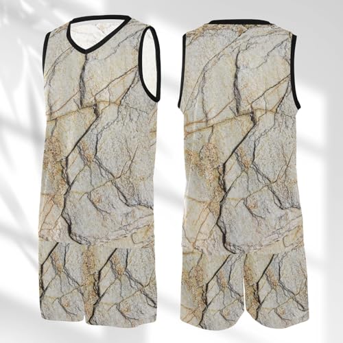 Ensemble short de basket marbre vintage beige en jersey premium texturé