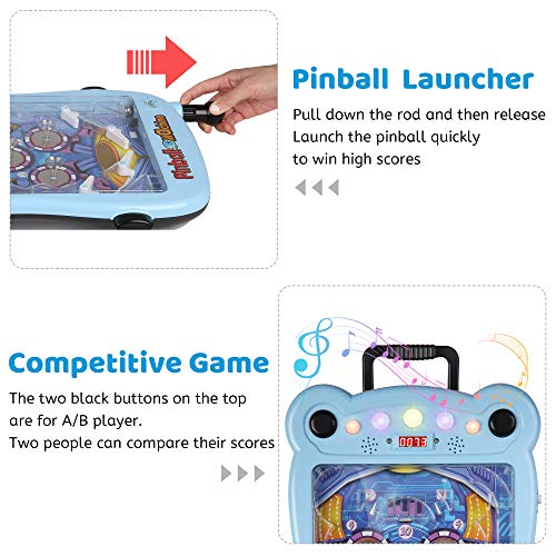 Vilobos Mini Pinball Toy for Kids Electronic Pinball Machine Table Entertainment with Light and Music Parent-Child Puzzle Game for Boys and Girls, Blue