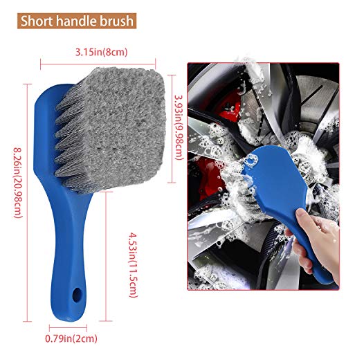 11Pcs Car Wheel & Tire Detailing Brush Kit,Including 17inch Wheel Brush,Short Handle Tire Brush,5pcs Boar Hair Detail Brushes Kit,Microfiber cloth&3pcs Wire Brushes for Cleaning Car Interior Exterior