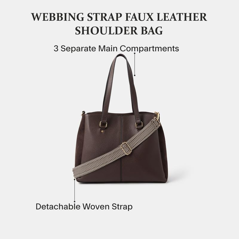 Image of Accessorize London Women's Webbing Strap Faux Leather Shoulder Bag | Spacious Everyday Tote with Detachable Strap | Stylish Office & Travel Handbag