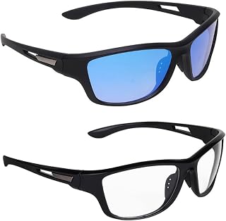 ELLIGATOR Driving Sport Square Blue and Clear Sunglass for Men & Women | Full-Rim Cover Eyewear for Driving, Cycling, Spor... Price In India