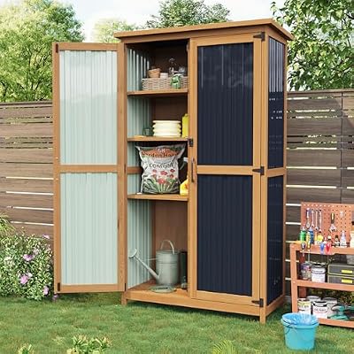 Aoxun Outdoor Storage Cabinet Shed - Tall Tool Garden Vertical Cabinet