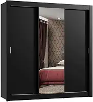 Guarda Roupa Casal Madesa Mônaco 3 Portas de Correr com Espelho - Preto