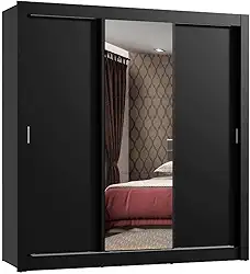 Guarda Roupa Casal Madesa Mônaco 3 Portas de Correr com Espelho - Preto