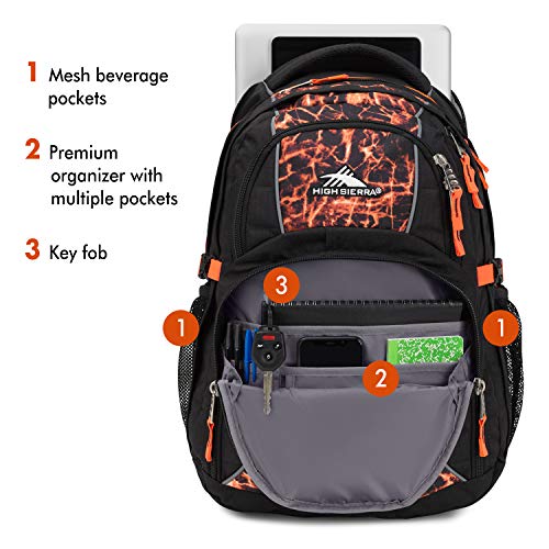 Image of High Sierra Swerve Laptop Backpack, Black /Fireball /Elecric Orange, 19 x 13 x 7.75-Inch