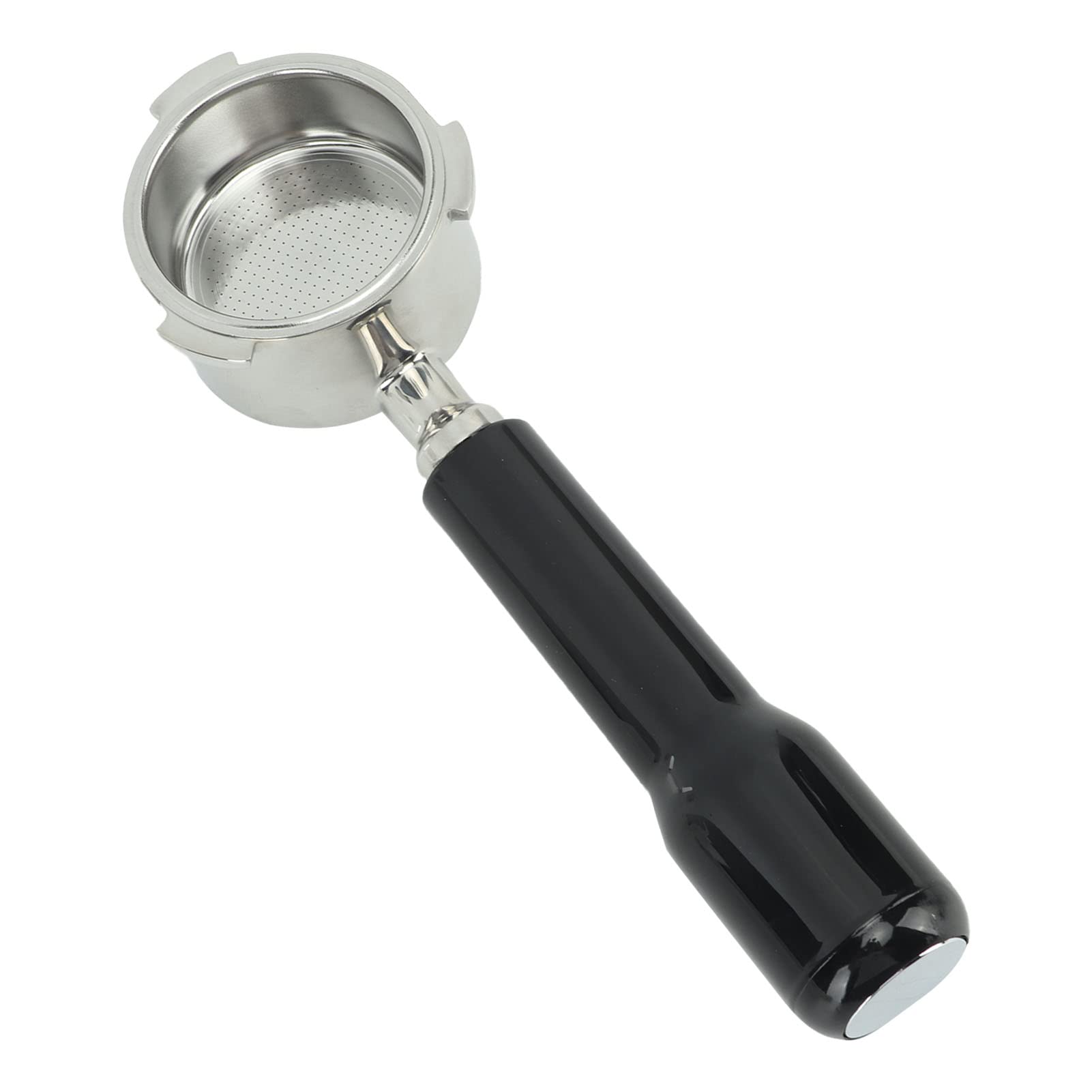Portafiltro de café sin fondo de 51 mm, portafiltro de una sola capa de tres orejas, filtro sin fondo de acero inoxidable para cafetera (Black)