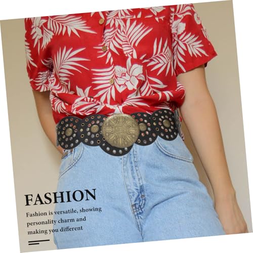 Vintage Western Style Wide Disc Belt for Women Cowboy Accessory with Intricate Metal Buckle for Jeans and Dresses Adds Unique Touch to Your Outfit4