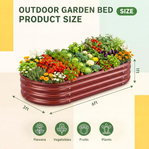 Image of Land Guard 2 Pcs 6ft Metal Raised Garden Bed, 6 x 3 x 1 Galvanized Planter Raised Beds for Vegetables, Brown