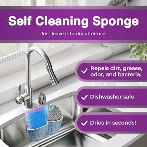 Image of Silicone Dish Scrubber Sponges (5-Pack) - Dual-Sided Silicone Scrubbers and 1 Bottle Stick Brush - Food Grade Kitchen Scrubbers for Dishes - BPA-Free Sponges