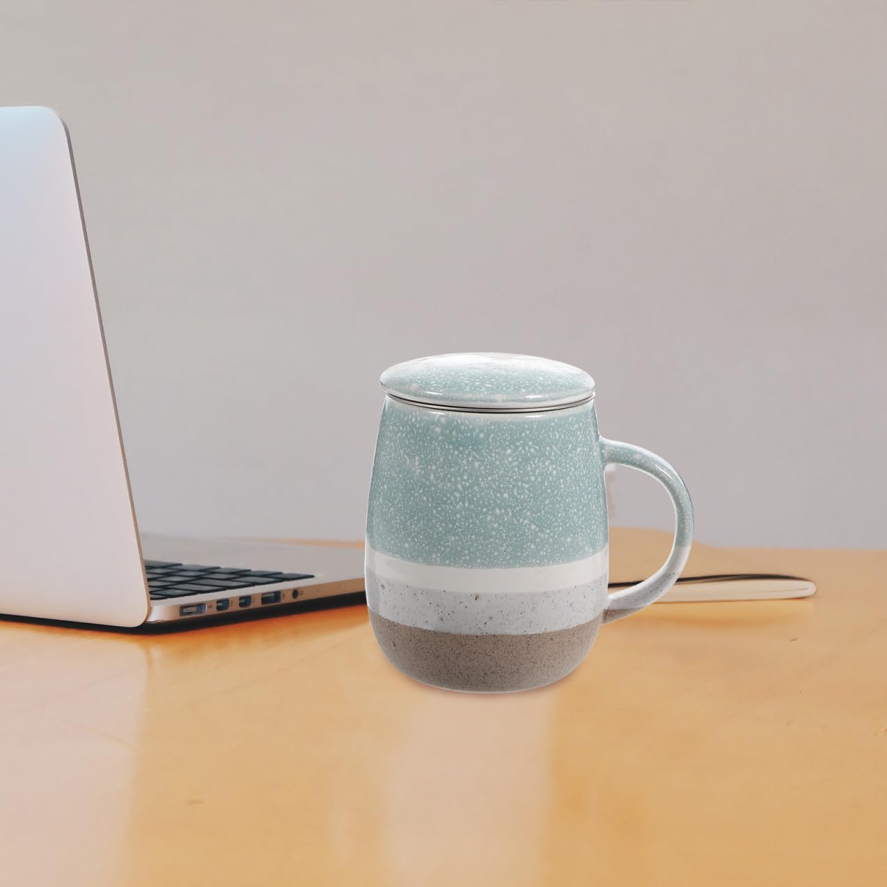 VANZACK Keramik Kaffeebecher mit Sieb und Deckel 350ml Stabiler Trinkbecher für Zuhause Langlebige Handtasse mit Großem Fassungsvermögen für Tee und Kaffee