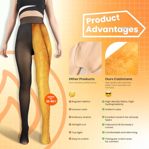 Image of Women Fleece Lined Tights-Fake Translucent Leggings High Waist Pantyhose