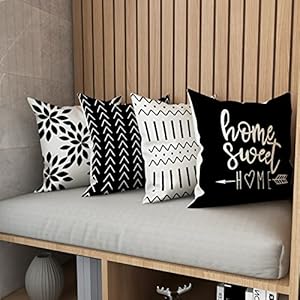 YCOLL Pillow Covers 18x18 Set of 4, Modern Sofa Throw Pillow Cover, Decorative Outdoor Linen Fabric Pillow Case for Couch Bed Car, Black YCOLL Pillow Covers 18×18 Set of 4 Modern Sofa Throw Pillow Cover Decorative Outdoor Linen Fabric Pillow Case for Couch Bed Car Black